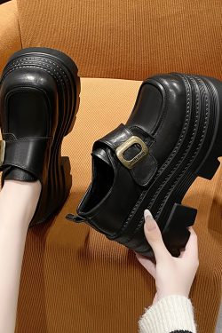 Women's 10cm Thick-Soled High-Heeled Loafers - British Style Spring 2025 Leather Platform Shoes for Height Increase