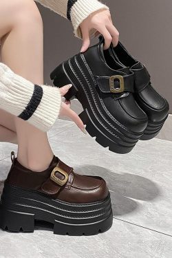 Women's 10cm Thick-Soled High-Heeled Loafers - British Style Spring 2025 Leather Platform Shoes for Height Increase