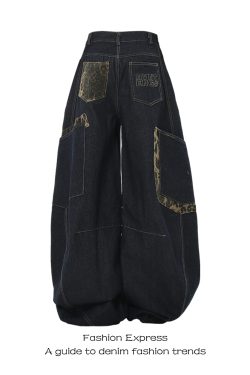 Women's American Retro Deconstructed Leopard Print Cargo Jeans - Autumn Winter Style, Loose Banana Scythe Pants