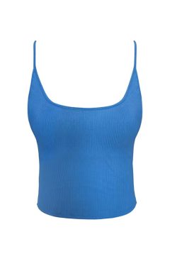 Women's Backless Blue Knitted Tank Top with Chest Pads - Sexy Outerwear or Innerwear, Perfect for 90s and Y2K Style Fashion