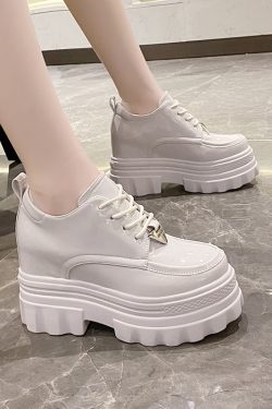 Women's Black Leather Platform Loafers - 2023 Summer British Retro Lace-Up Thin Thick-Soled Versatile Shoes