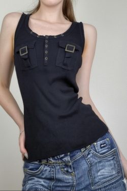 Women's Black Ribbed Sleeveless Vest - Stylish Workwear Top, Versatile Waist-Defining Design, Cool Fashion Essential