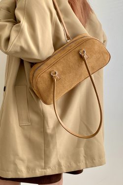 Women's Brown Suede Shoulder Bag - Korean Style High-End Retro Design for Spring & Summer 2025