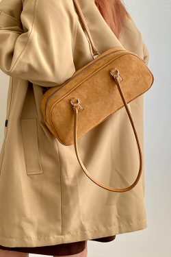 Women's Brown Suede Shoulder Bag - Korean Style High-End Retro Design for Spring & Summer 2025