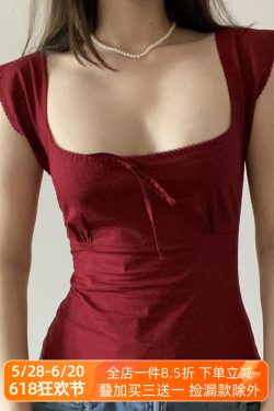 Women's Butterfly Tie Solid White T-Shirt with Small Flying Sleeves & Low Square Neck - Floral Season Rose Summer Style