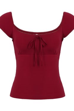 Women's Butterfly Tie Solid White T-Shirt with Small Flying Sleeves & Low Square Neck - Floral Season Rose Summer Style