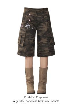 Women's Camouflage Cargo Pants - Summer 2025 Sweet Cool Unisex Design, High-End Multi-Pocket Style, Casual Five-Point Silhouette