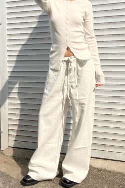 Women's Casual Loose Wide-Leg Sweatpants with Drawstring - Versatile Thin Jeans for Effortless 90s Y2K Style