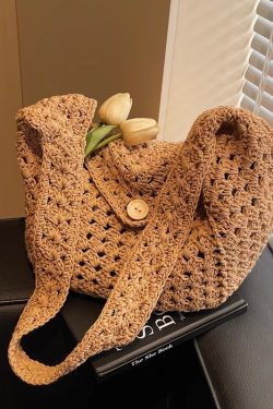 Women's Cotton Yarn Woven Beach Tote Bag - Summer 2025 Hollow Crossbody for Vacation & Commuter Style
