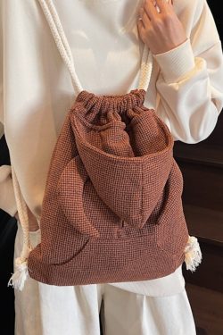 Women's Drawstring Bucket Hat Hoodie with Double Shoulder Bag - Versatile Small Backpack for Travel and Commuting