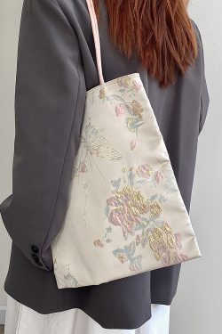 Women's Embroidered Canvas Tote Bag - Chinese Style National Wind Design, Shoulder Handbag for 2025 Fashion Trends