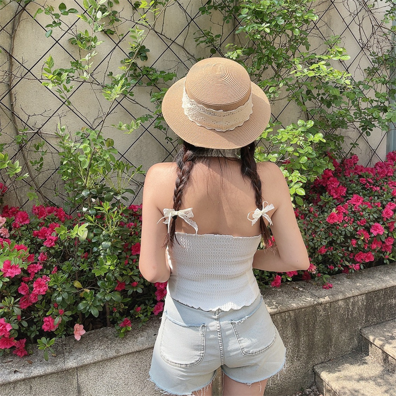 Women's Handmade V-Neck Ruffled Waist-Tie Backless White Tank Top - Perfect for Vacation, Australian Niche Style Women's Handmade V-Neck Ruffled Waist-Tie Backless White Tank Top - Perfect for Vacation, Australian Niche Style