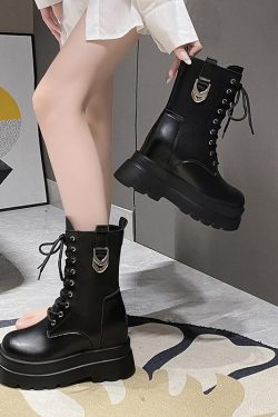 Women's High-Top Martin Boots - Thick-Soled British Style Mid-Calf Ankle Boots for Short Stature, Trendy Spring Autumn Footwear