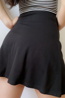 Women's High-Waisted A-Line Black Skirt - Versatile DIY Roman Fabric, Belly-Covering, Slimming Short Skirt