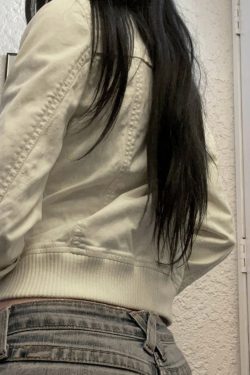 Women's Industrial Style Zipper Jacket - Deconstructed Splicing, Slim Fit, Cinched Waist, Short Coat with Pockets