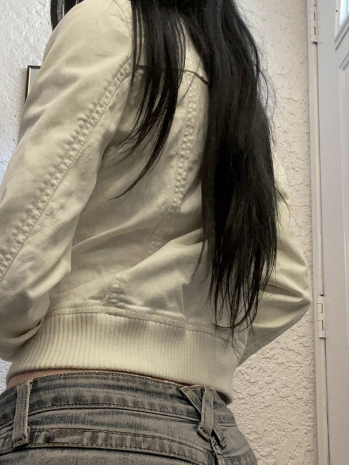 Women's Industrial Style Zipper Jacket - Deconstructed Splicing, Slim Fit, Cinched Waist, Short Coat with Pockets Women's Industrial Style Zipper Jacket - Deconstructed Splicing, Slim Fit, Cinched Waist, Short Coat with Pockets