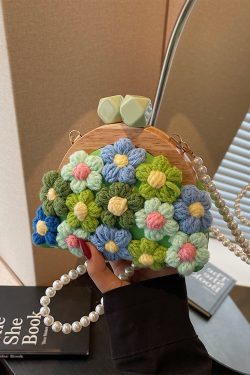 Women's Knitted Flower Pearl Chain Crossbody Shell Bag - Trendy 2025 Fashion Accessory, Perfect for Y2K and Casual Styles