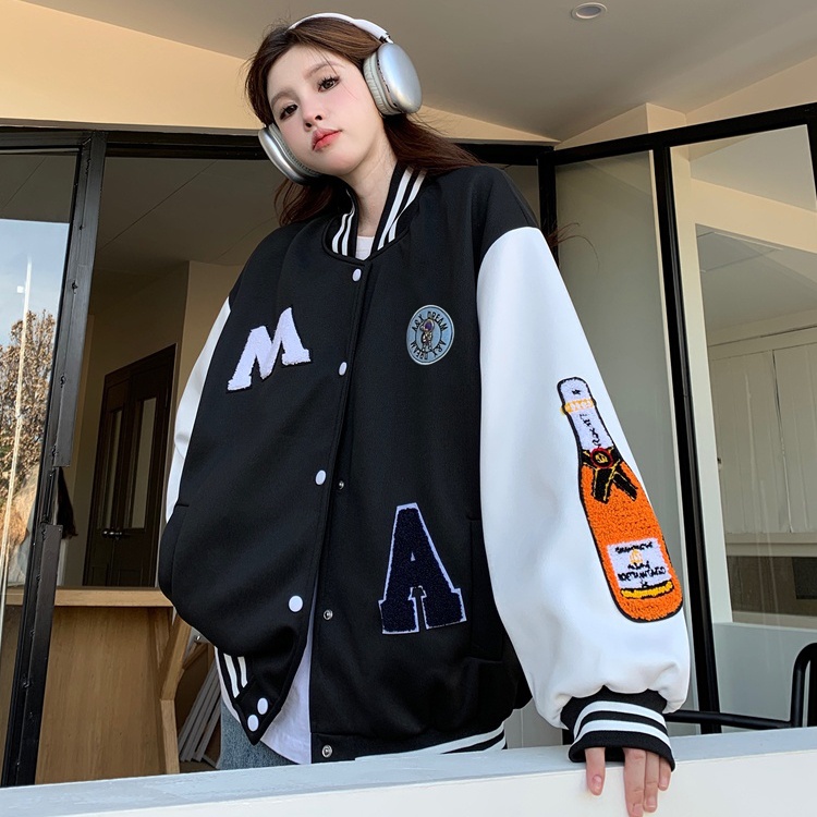 Women's Loose Baseball Jacket - Casual Spring Coat, Versatile Top for Students, Trendy Streetwear Style Women's Loose Baseball Jacket - Casual Spring Coat, Versatile Top for Students, Trendy Streetwear Style
