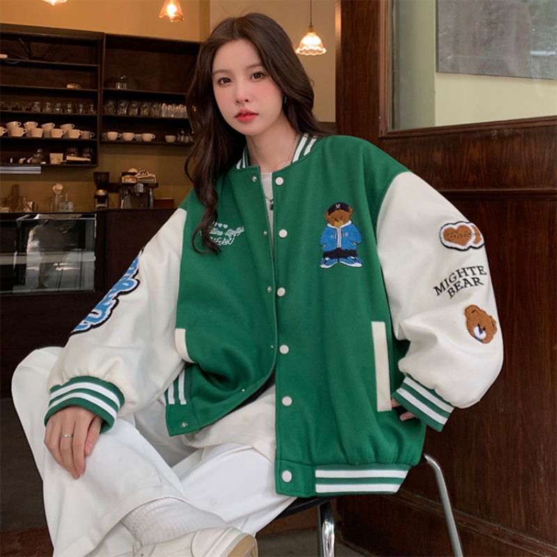 Women's Loose Baseball Jacket - Casual Spring Coat, Versatile Top for Students, Trendy Streetwear Style Women's Loose Baseball Jacket - Casual Spring Coat, Versatile Top for Students, Trendy Streetwear Style