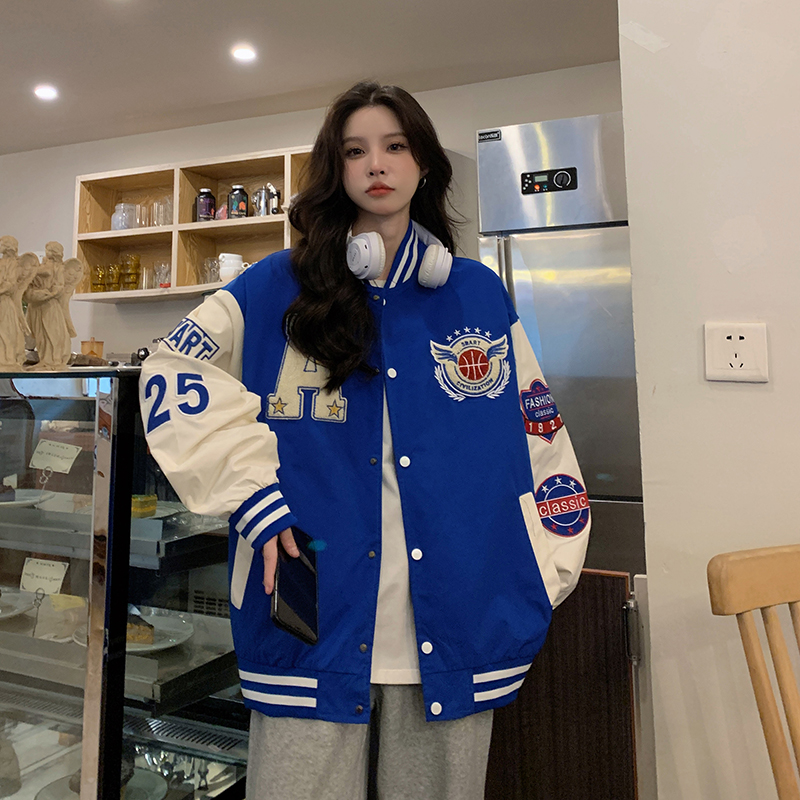Women's Loose Baseball Jacket - Casual Spring Coat, Versatile Top for Students, Trendy Streetwear Style Women's Loose Baseball Jacket - Casual Spring Coat, Versatile Top for Students, Trendy Streetwear Style