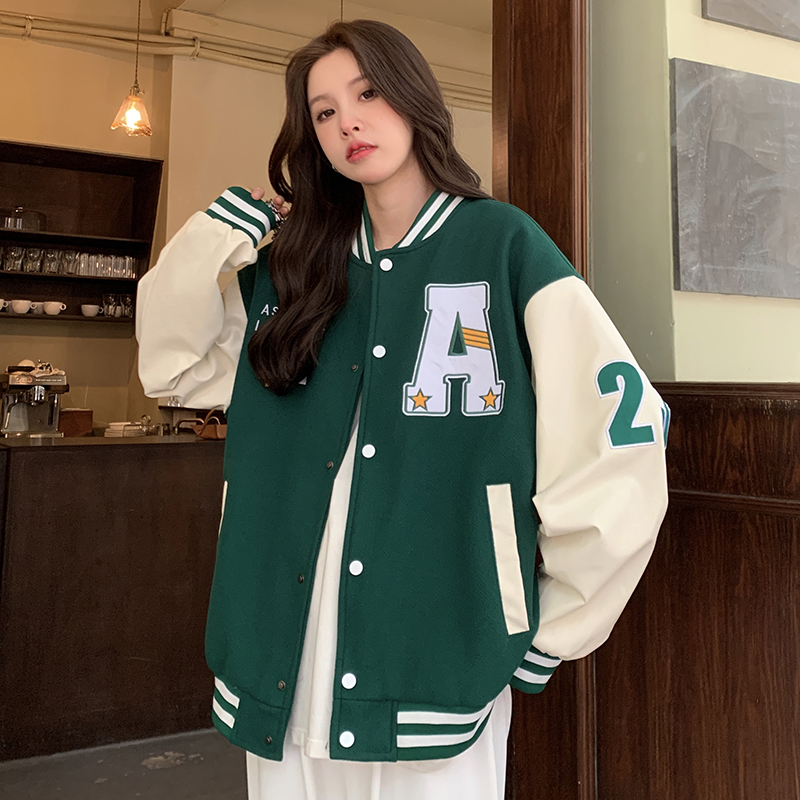 Women's Loose Baseball Jacket - Casual Spring Coat, Versatile Top for Students, Trendy Streetwear Style Women's Loose Baseball Jacket - Casual Spring Coat, Versatile Top for Students, Trendy Streetwear Style