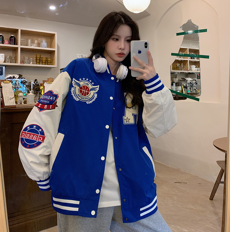 Women's Loose Baseball Jacket - Casual Spring Coat, Versatile Top for Students, Trendy Streetwear Style Women's Loose Baseball Jacket - Casual Spring Coat, Versatile Top for Students, Trendy Streetwear Style