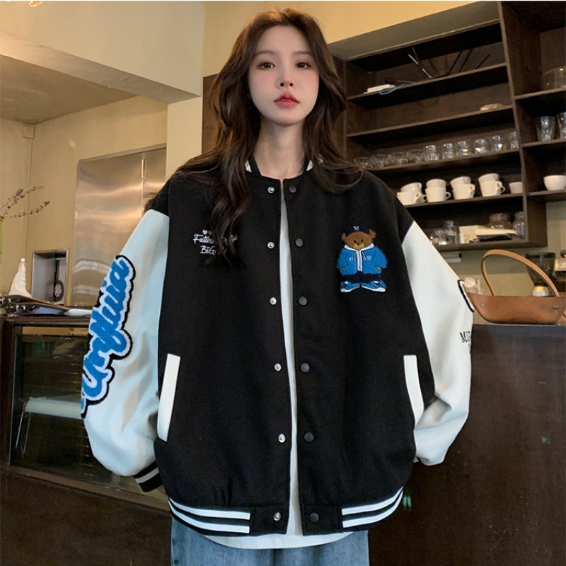 Women's Loose Baseball Jacket - Casual Spring Coat, Versatile Top for Students, Trendy Streetwear Style Women's Loose Baseball Jacket - Casual Spring Coat, Versatile Top for Students, Trendy Streetwear Style