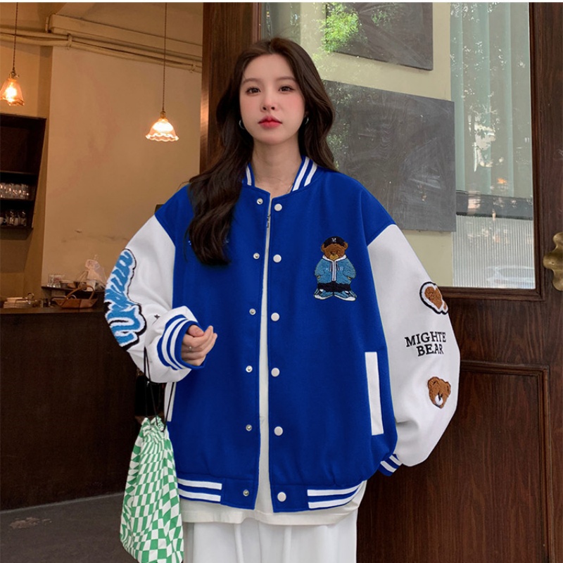 Women's Loose Baseball Jacket - Casual Spring Coat, Versatile Top for Students, Trendy Streetwear Style Women's Loose Baseball Jacket - Casual Spring Coat, Versatile Top for Students, Trendy Streetwear Style