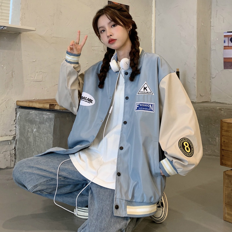 Women's Loose Baseball Jacket - Casual Spring Coat, Versatile Top for Students, Trendy Streetwear Style Women's Loose Baseball Jacket - Casual Spring Coat, Versatile Top for Students, Trendy Streetwear Style