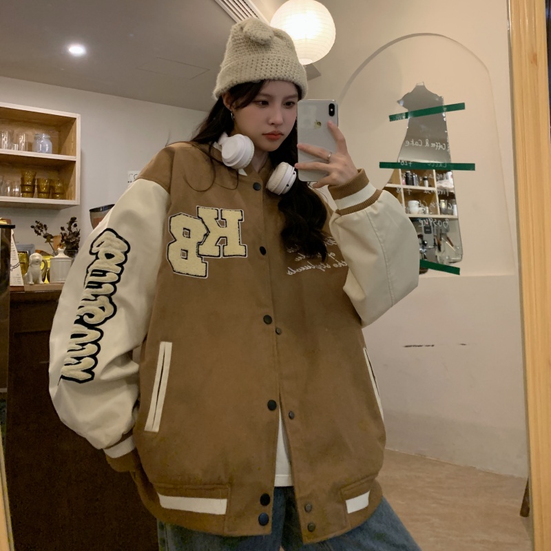 Women's Loose Baseball Jacket - Casual Spring Coat, Versatile Top for Students, Trendy Streetwear Style Women's Loose Baseball Jacket - Casual Spring Coat, Versatile Top for Students, Trendy Streetwear Style