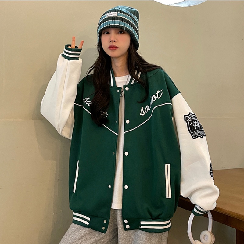 Women's Loose Baseball Jacket - Casual Spring Coat, Versatile Top for Students, Trendy Streetwear Style Women's Loose Baseball Jacket - Casual Spring Coat, Versatile Top for Students, Trendy Streetwear Style