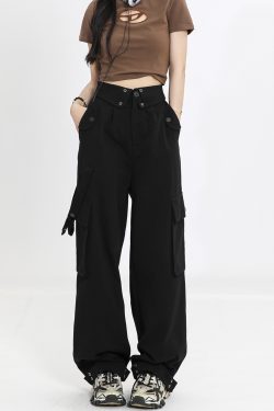 Women's Multi-Pocket Straight Work Pants - Spring Style Casual Waist Flip Cover Trousers for American Street Fashion