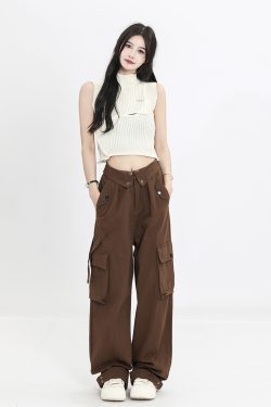 Women's Multi-Pocket Straight Work Pants - Spring Style Casual Waist Flip Cover Trousers for American Street Fashion