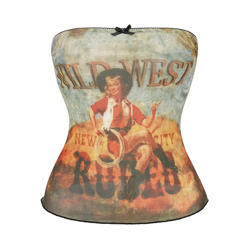 Women's Off-Shoulder Strapless Top - European and American Style Short Printed Wrap Vest for Hot Girl Look Women's Off-Shoulder Strapless Top - European and American Style Short Printed Wrap Vest for Hot Girl Look