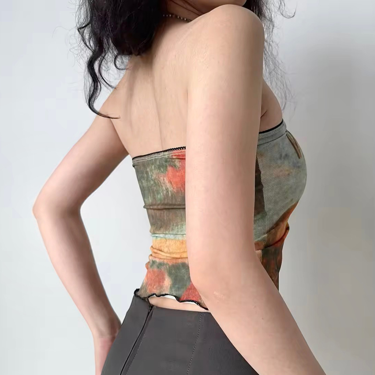 Women's Off-Shoulder Strapless Top - European and American Style Short Printed Wrap Vest for Hot Girl Look Women's Off-Shoulder Strapless Top - European and American Style Short Printed Wrap Vest for Hot Girl Look