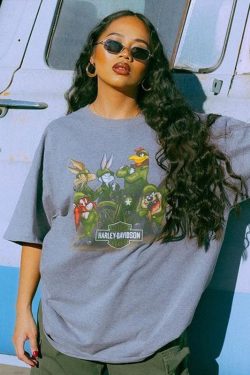 Women's Oversized American Retro Vintage T-Shirt - Trendy Loose Short Sleeve Top for Summer - European and American Style