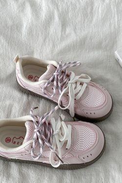 Women's Pink Mesh Panel Thick-Soled Training Shoes - Summer 2025 Breathable White Sneakers for Casual Y2K Style