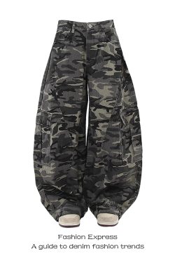 Women's Retro American-Style Multi-Pocket Camouflage Work Pants - Loose Baggy Curved Design for Autumn Winter 2025