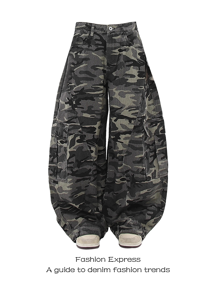 Women's Retro American-Style Multi-Pocket Camouflage Work Pants - Loose Baggy Curved Design for Autumn Winter 2025 Women's Retro American-Style Multi-Pocket Camouflage Work Pants - Loose Baggy Curved Design for Autumn Winter 2025