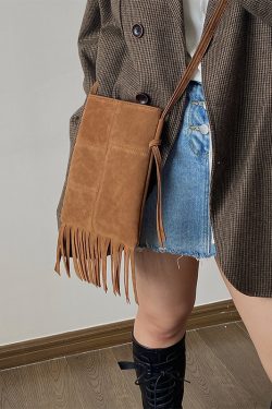 Women's Retro Fringe Mini Crossbody Bag - Suede Spring Summer 2025 American Style Small Purse