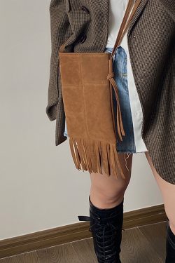 Women's Retro Fringe Mini Crossbody Bag - Suede Spring Summer 2025 American Style Small Purse