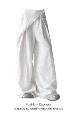 Women's Retro High-Waisted Slim Straight Casual Wide-Leg Pants with Back Flap - American Street Style for Spring and Autumn