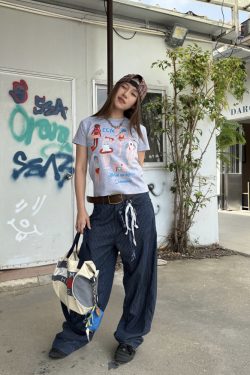 Women's Retro Printed Short-Sleeve T-Shirt - Loose Fit Elastic Summer Top - American Style - 90s Inspired Fashion