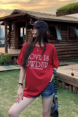 Women's Short Sleeve Bubble Letter T-Shirt - Loose Fit Round Neck Summer Top for Couples, Casual Lazy Style