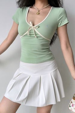 Women's Slim Fit Bow Tie V-Neck Short Sleeve T-Shirt - European & American Style, Flattering Casual Top