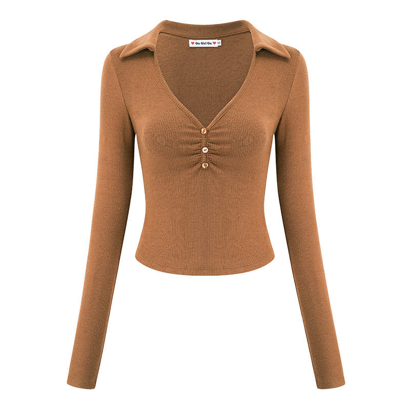 Women’s Slim Fit Pleated Long Sleeve T-shirt - European American Style Deep V-Neck Lapel Top - Trendy Y2K Fashion Women’s Slim Fit Pleated Long Sleeve T-shirt - European American Style Deep V-Neck Lapel Top - Trendy Y2K Fashion