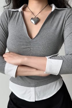 Women’s Slim Fit V-neck Spliced Two-Piece T-shirt with Three-Quarter Sleeves - Flattering Casual Top for Everyday Wear