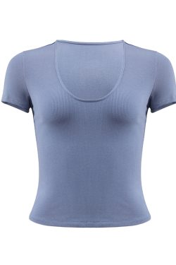 Women's Slim Fit White U-Neck T-Shirt - Sexy Tight Stretchy Short Sleeve Top for Hot Girl Style