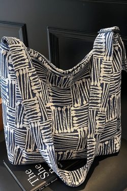 Women's Striped Canvas Tote Bag - Large Capacity, Versatile Crossbody for Casual Commuting and Daily Use
