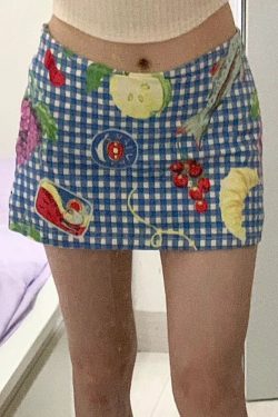 Women's Summer Fun Fruit Picnic Plaid Bodycon Mini Skirt - Low Waist Dopamine Girl Style for Trendy Vibes